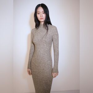 Elegant Tan Knit Dress NWT Mango